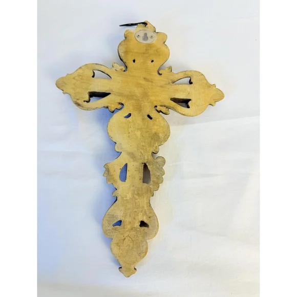 Ornate Gold Decorative Floral Fleur-de- lis Hanging Hook Baroque Wall Cross - Picture 5 of 13